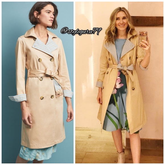 NWT, Anthropologie, Gingham Lined Trench Coat - Picture 5 of 5